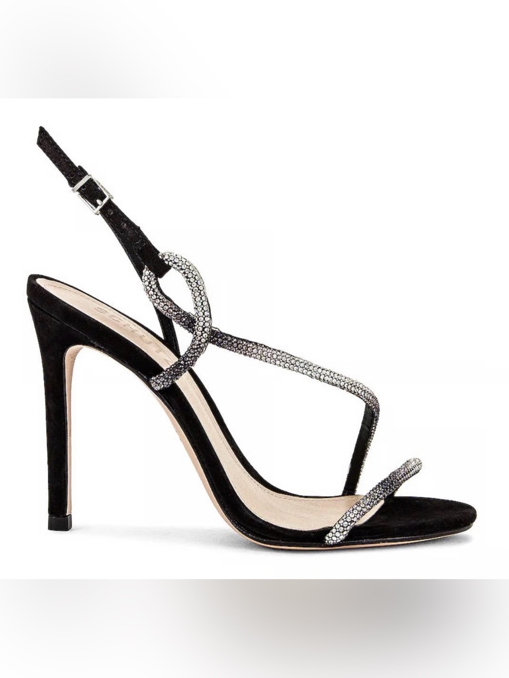 Schutz Black Gaela Heel Ombre Rhinestone Strap Sandal Stiletto